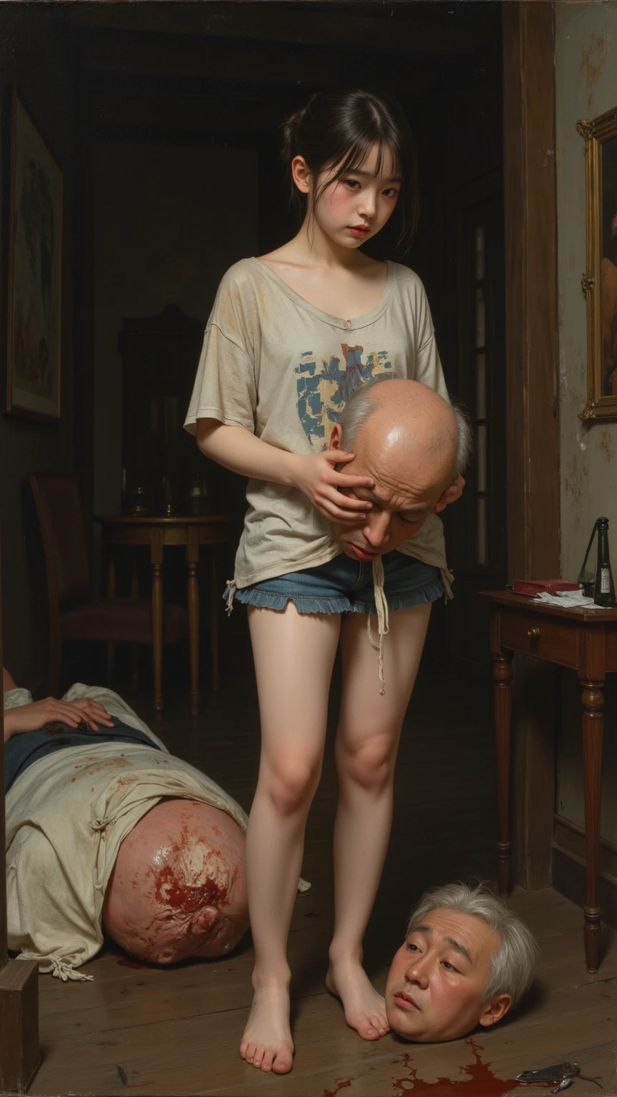 ((Male and female images))、((Toddler images) ((debtlat and small breasts))1 female、60 year old grandfather、(European:1.2)、(Brunette)、(So young and beautiful)、(Beautiful debtace:1.5)、14-year-old girl、(inith grandfather:1.8)、(Sit on the bed and spread your legs:1.2)、(Completely nakedin陰部を開いている孫娘のまんを触る:1.2)、Show from the front。Completely naked ホテルin、(in S.debt.in.:1.6)