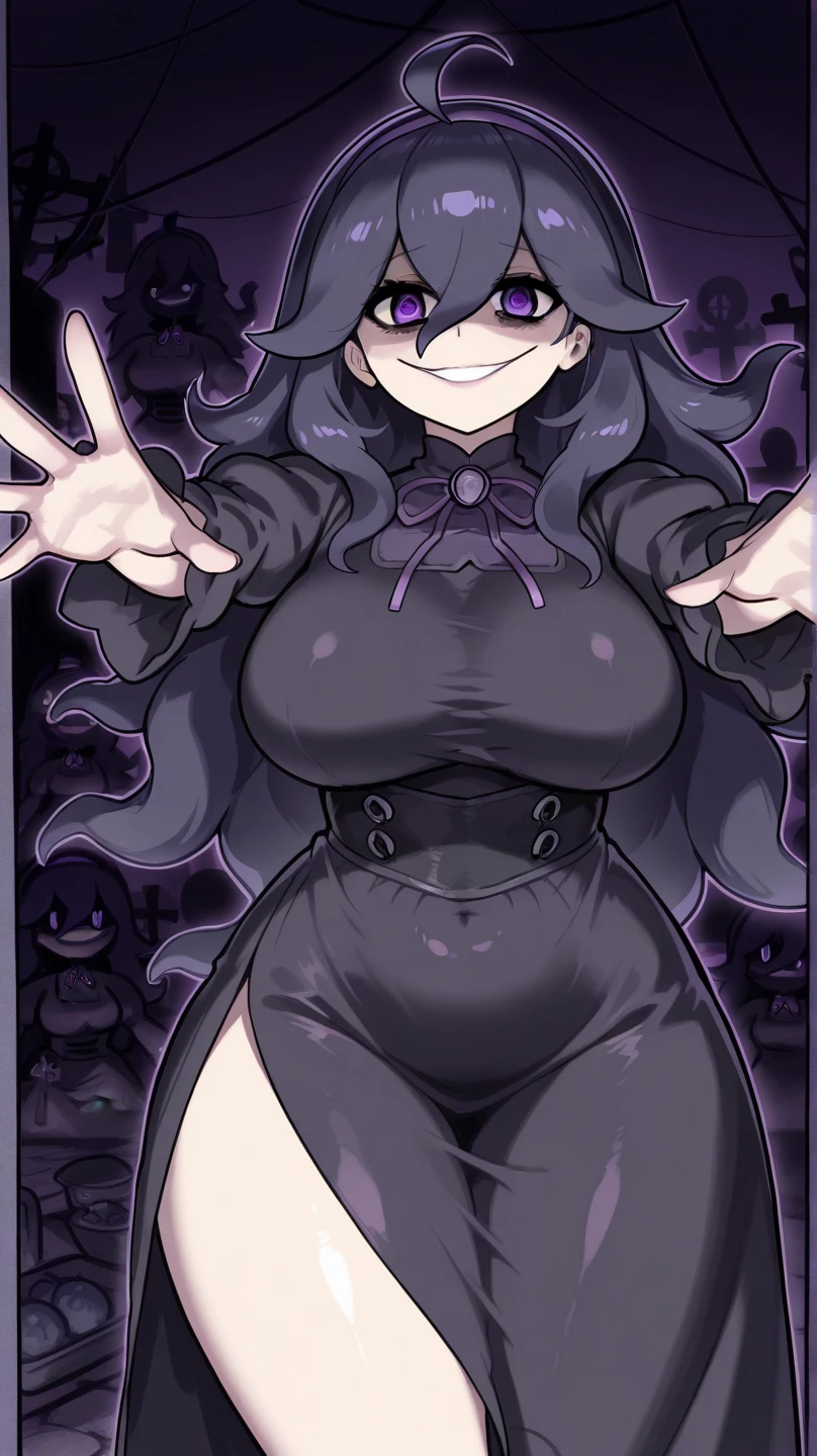 ((Hex maniac)), (thick), (shy), flustered, hiding face, ((blushing)), (((full body standing pose))), (Sexy), ((shortstack)), (((Unrealistic gigantic breasts))), (((short skirt))), ((chubby)), (((ponytail))), ((scribble eyes)), (Cute), ((Ghastly background)), (((Torn desiccated clothes))), (((Open mouth Nervous smile))), action lines, jiggle, ((Black Socks)), ((Black shoes))