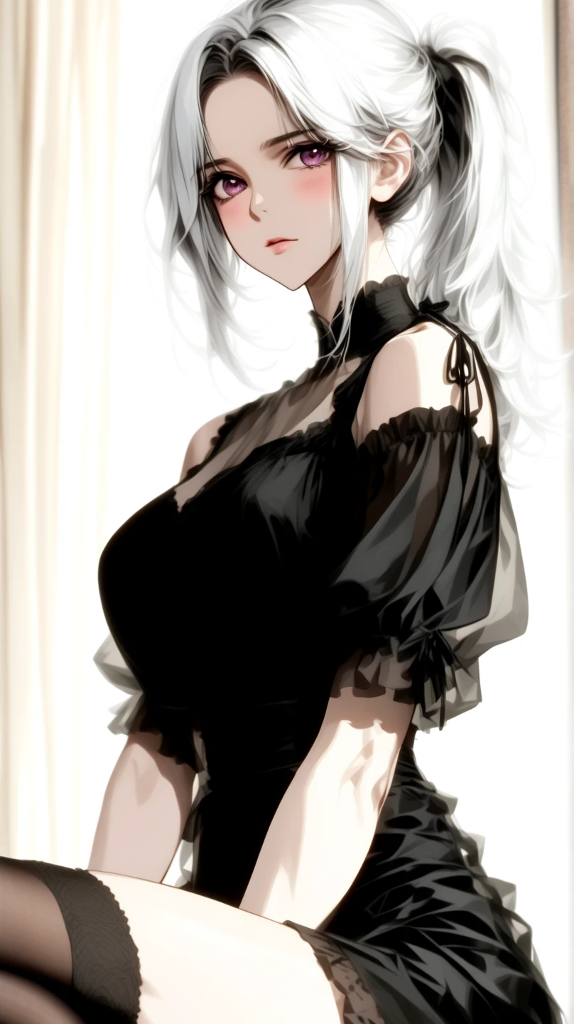 masterpiece, best quality, ((onyx theme)),(perfect onyx),(1girl),white hair, simple grey background, head tilt, albino, choker, detailed eyes, detailed face, expressive eyes, upper body, ((punk girl)), (upper body), medium breasts, mature female,