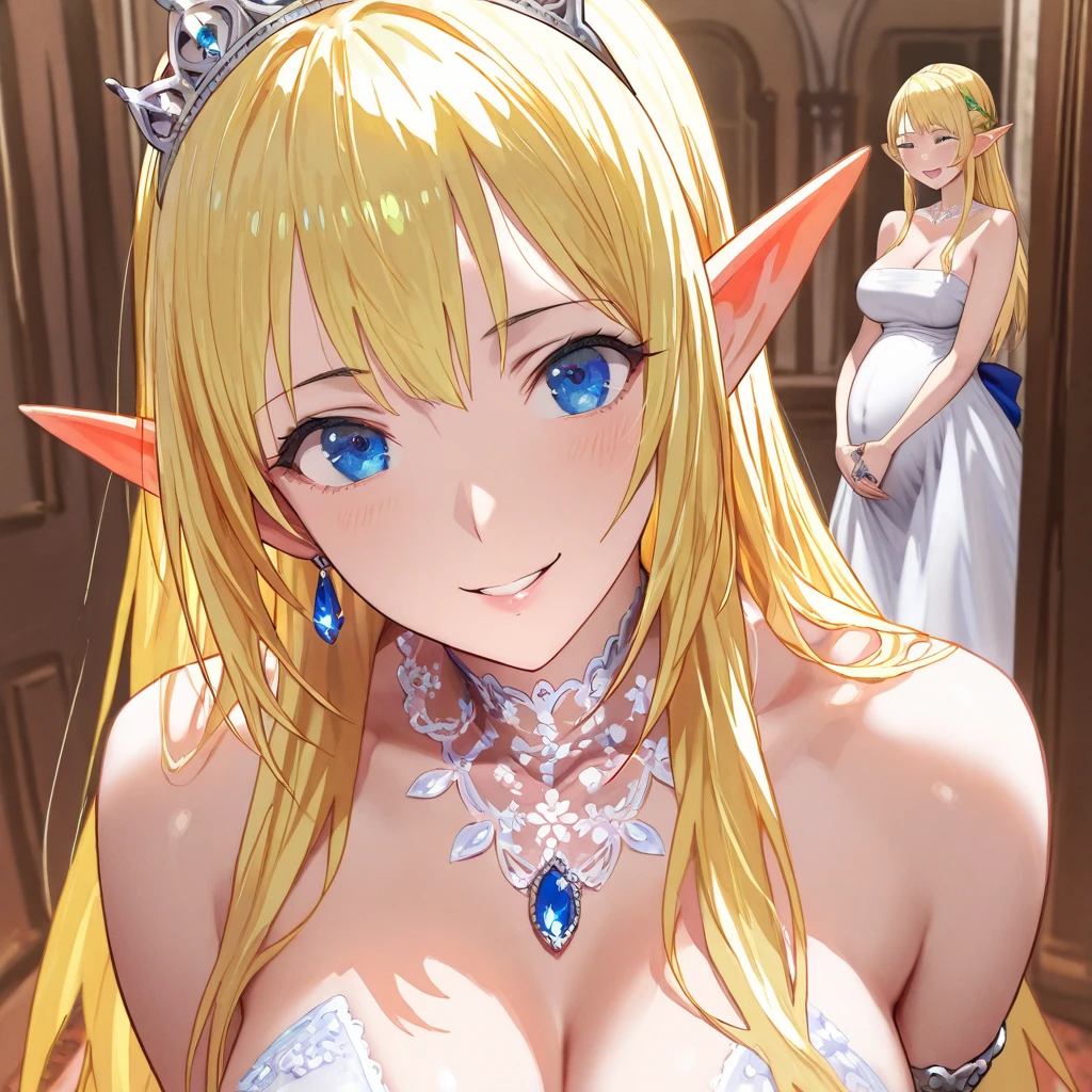 ((best quality)), ((masterpiece)), (detailed), perfect face((Magical Princess、Earrings、Bracelet、necklace、Engagement Rings、Blonde、Feather hair ornament、Luxury accessories、Gorgeous tiara、Gold embroidery、Black gorgeous wedding dress、Black Veil、The Demon Queen&#39;s Crown、Black bridal gown、The Demon King&#39;s Bride))、Women are１people