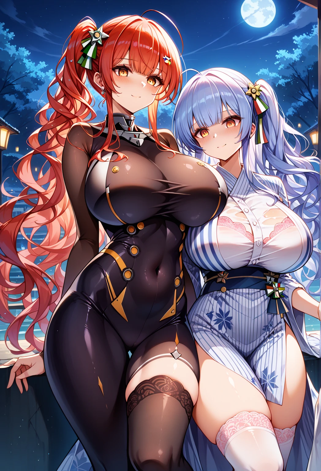 (Giant Elements、High resolution、High resolution、high quality、Accurate body structure、Detailed body、Barefoot woman)、(Two big burly women)、(Huge breasts:1.6)、In the car
