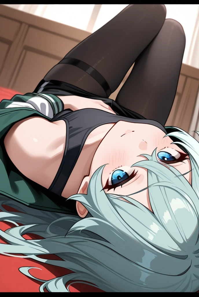dark blue hair,,long hair,purple eyes,pointy ears,elf,tall,((red bikini)),bondage,tied up,bound,tied wrist,tied legs,,arms behinf back,(((blindfold))),blush,wet,sweat,rope,collar,leash,on the bed,eager pet pose