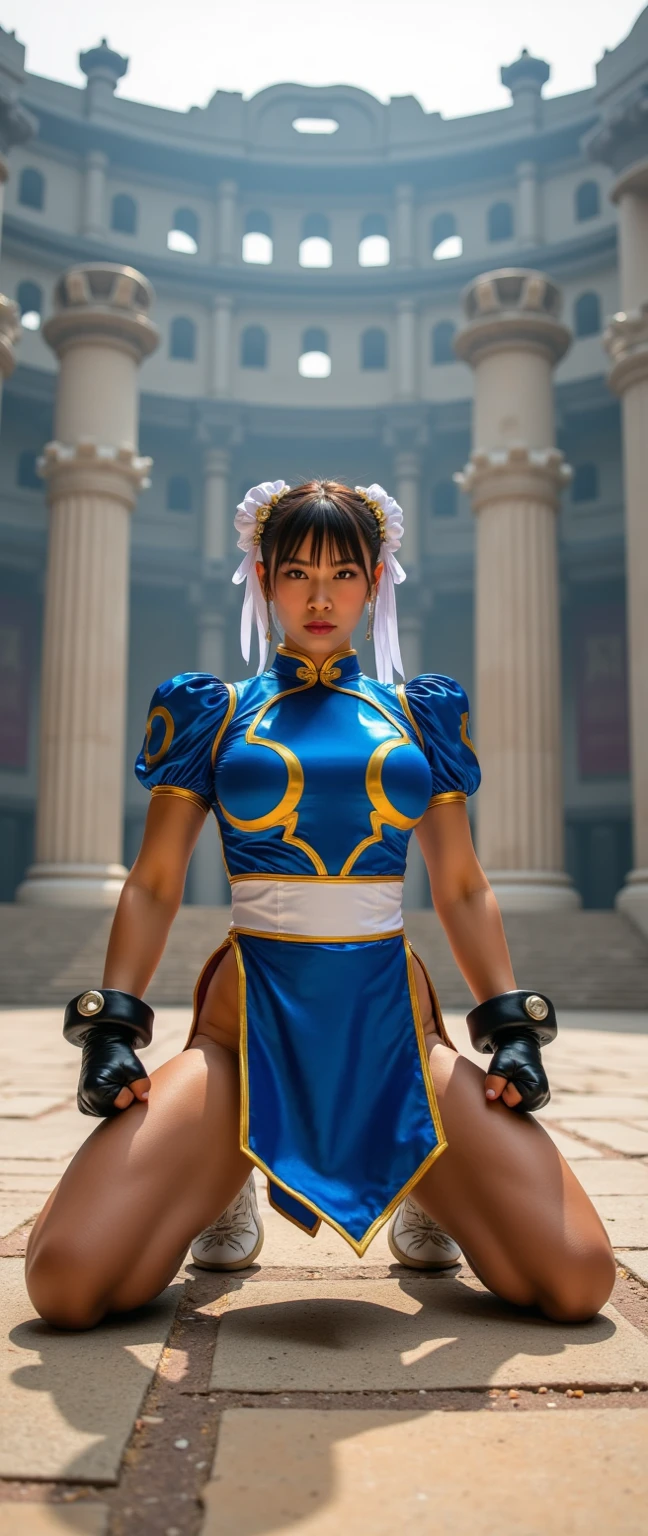 a beautiful girl no wearing traditional martial arts clothing from ancient Java is fighting with a villain with a fierce face and long hair, realistic detail without defects super uhd