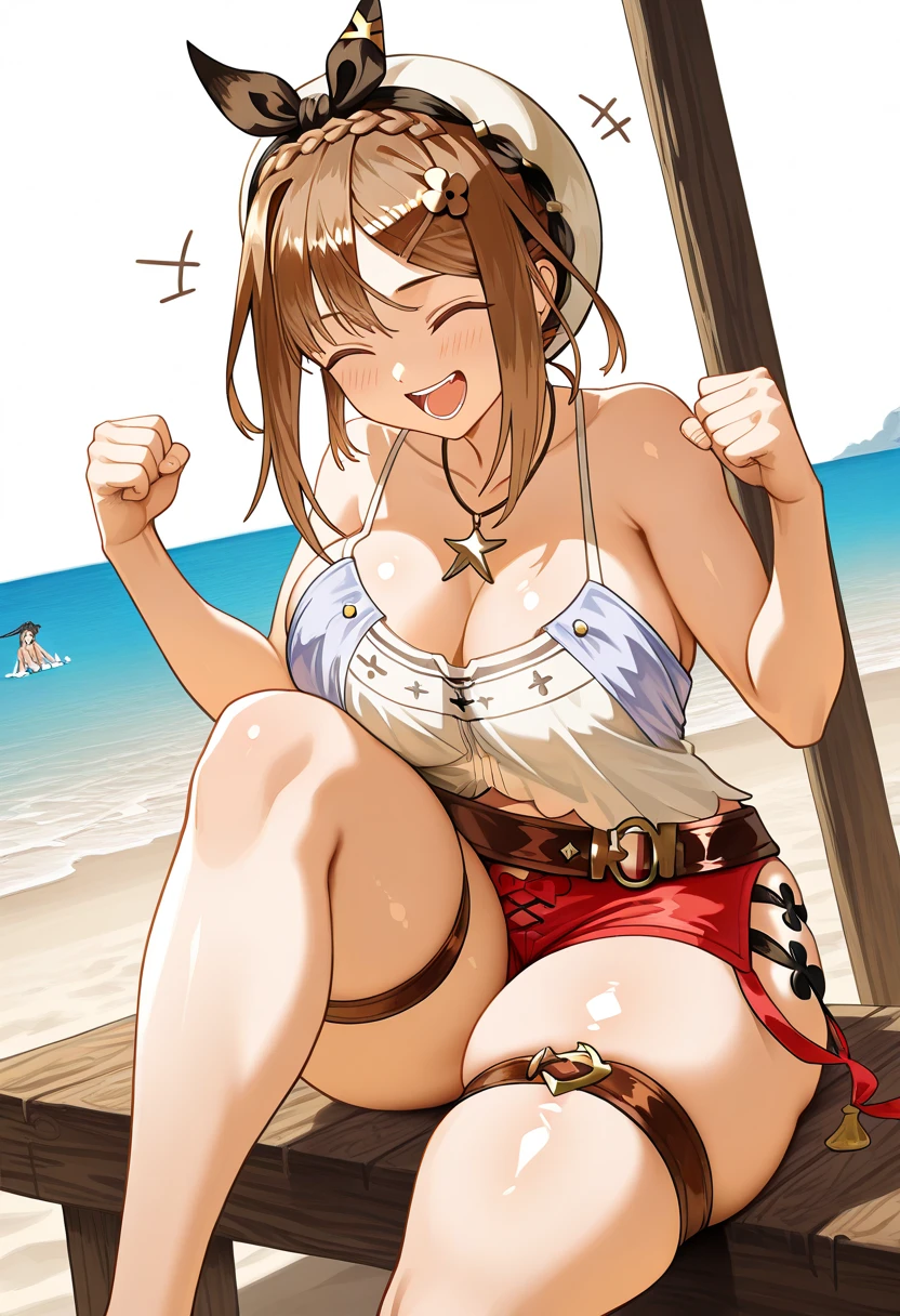 best quality, official art, masterpiece, textile shading, HDR, very detailed, colorful, best details, (Adult,19 years old, One Girl, alone, one peace nami:1.3, hentai:1.5, bitch, long hair, brown hair, cow print micro bikini:1.5, medium breast, puffy nipples:1.3, skinny:1.5, cameltoe:1.5, public indecency:1.5, beach:1.5, contemptuous,