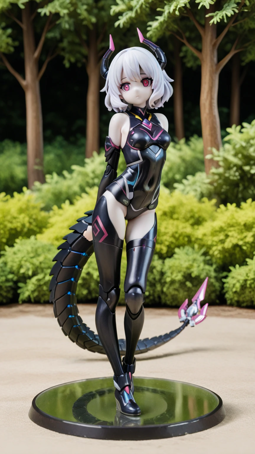 girl with octopus tentacles, short purple hair, beautiful emerald green eyes, closed mouth, exciting pose, smile, full body, unique costume with tentacles, looking forward, deep sea background, black and purple theme, playful and cheerful expression, black and purple costume with tentacles, lively design,