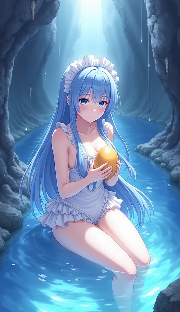 (((巨作))),(((best qualtiy))),((Ultra detail)),(illustration),(The viscous liquid sprayed into the girl's face),(A pair of long legs dressed in soaked white silk),Blue-haired girl with big breasts,The girl clings to the egg she lays,Soaked white stockings,Tech-style headdress,Look at the audience obediently,A lot of fluid runs between the legs,Big girl,prengant,White clothes are soaked,Blush and gasp,Wearing sweat,lies on the ground,Holding your eggs,Look at your own eggs,with wet faces,Get wet all over your body,Lie on your side on the ground,An expression of humiliation,Full nudity in the lower body,There are broken eggs on the ground,A motherly expression,Exhausted collapse on the floor