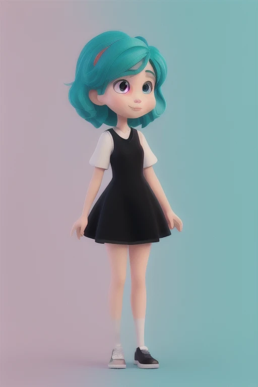 3D Characters,stud earrings,(whole body:1.2),Simple background, masterpiece,best quality,(Light pink gradient background:1.1), Short skirt , High Ponytail