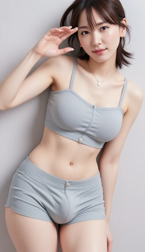 (8k), (best quality: 1.2), (realistic), (realistic: 1.37), ultra high resolution, 1 girl, cute, glowing skin,(blushing:1.2),laugh, Shut up, beautiful details, beautiful nose, whole body, wet hair, short bob hair,huge two cells, pork,exposed navel,(College student :1.2),simple blazer,(Calvin Klein Sports Bra:1.4),(pleated skirt:1.2),sit on a chair, (shiny pantyhose:1.2)