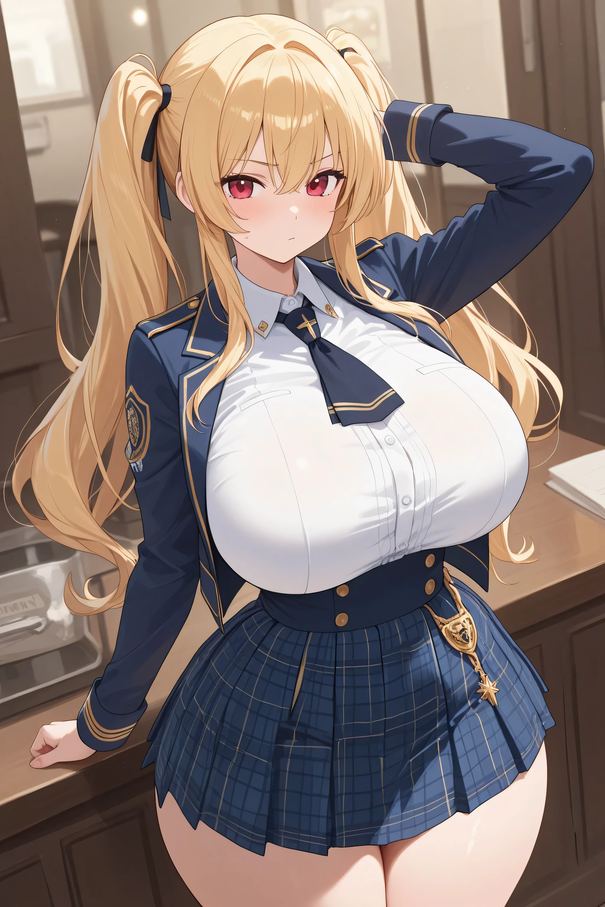 Uniform Blazer, I can see the print of her boobs,bra、Big Breasts, Inserted into the breasts with a thin thread, Huge breasts, Large Breasts, Huge boobs, Huge breasts, Ridiculous, Large Breasts, Large Breasts, Huge , Huge bust, Ridiculous 大きなおっぱい、Huge bust、Your breasts will get bigger、おっぱいにbraが食い込んでる、レースのbra、Raw 、Underwear only、Her hairstyle is twin tails.、Golden hair color