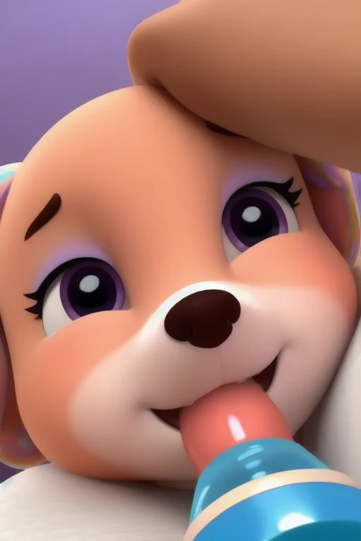Solo, score_9,score_8_up score_7_up, source_furry, anthro, rabbit, Judy Hopps, female, naked, sitting, on a bed, low angle shot, close up, POV, blowjob, nsfw, sucking dick, sucking red dog knot cock, sucking penis, penis in mouth, cum, cumming, precum, jizz in mouth, ahegao, horny, hearts in eyes, lots of cum
