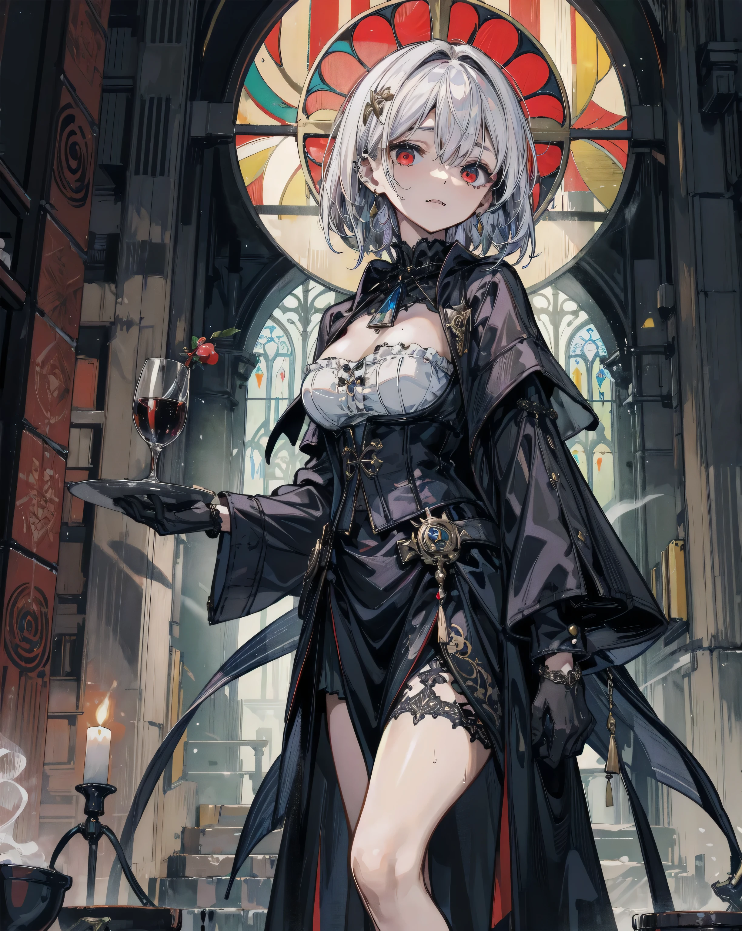 (absurdres, highres, ultra detailed), (1girl:1.3), BREAK ,(church stained glass:1.4),(big_window:1.4), radiant colors, bold outlines, intricate patterns, glowing light, captivating details, timeless artistry BREAK , installation art, immersive environments, experiential spaces, site-specific works, engaging interactions, thought-provoking concepts BREAK , Herbalist, plant magic, potion brewing, natural remedies, healing salves, botanical knowledge, communion with nature, <lora:eisthol_daughter:0.7>,witch hat,leotard,mechanical_legs,jacket,fur_trim