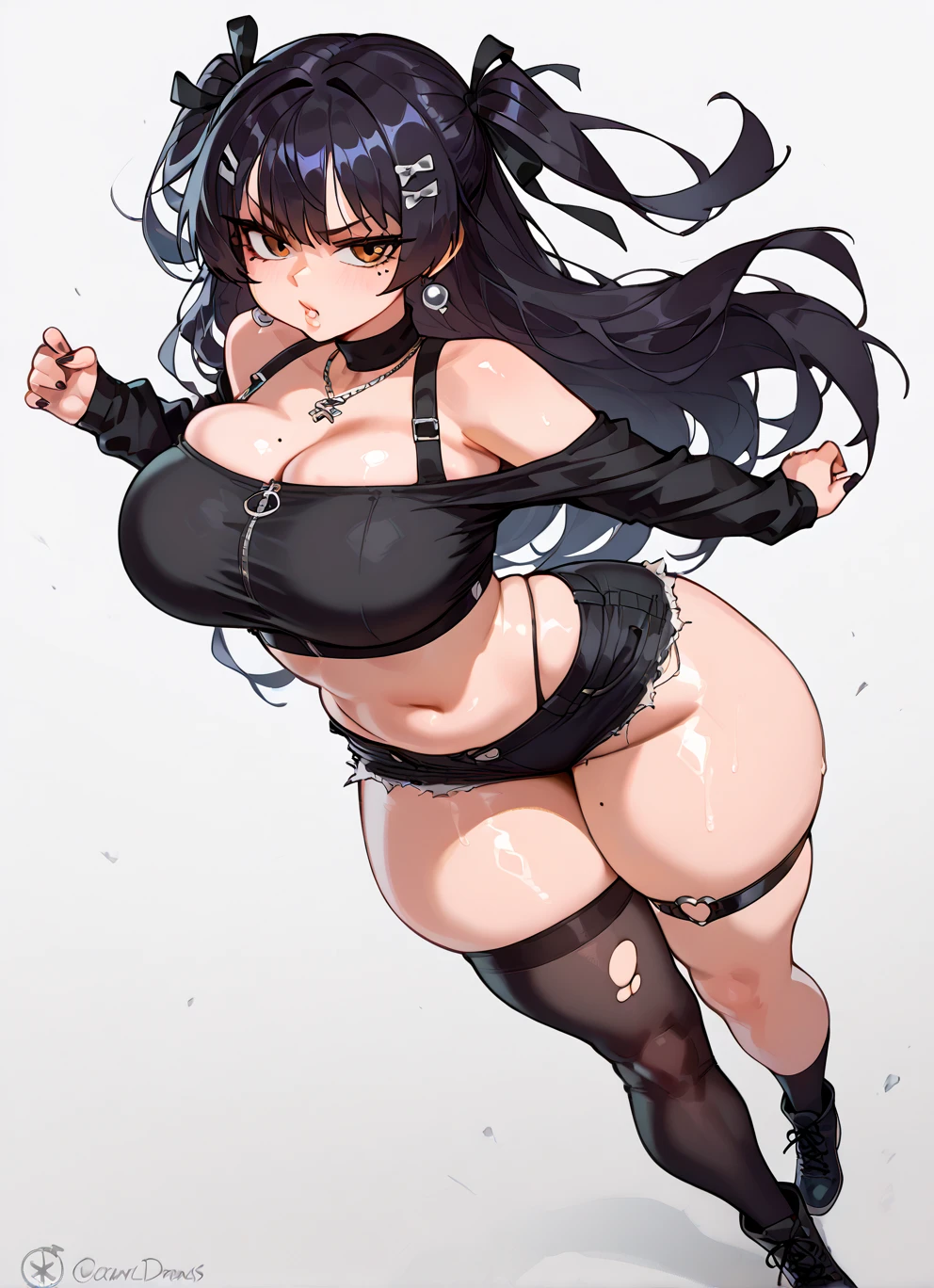 Best Quality:1.4, Real Image:1.2, Clothing::1.3, hair:Long hair, hair messy, Glowing skin, (Simple background, White background:1.3), Beautiful, huge beautiful breasts, Kind face, High Definition, Full body, Tuck in underwear, Alone, Underwear, Obese body, Colossal tits, chubby、Sideways view、