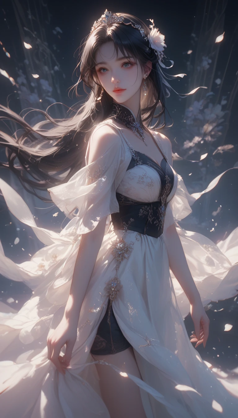 the woman was dressed unusually - in a very elegant chiffon dress made in the style of translucent planes, horizontal stripes, rodel gonzalez, delicate flowers, minimalist elegance, elba damast, fairycore,