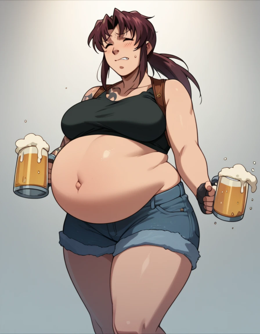 fat girl with a huge hanging fat belly fat fat fat fat fat fat and huge huge tits in a white transparent t-shirt drinks beer