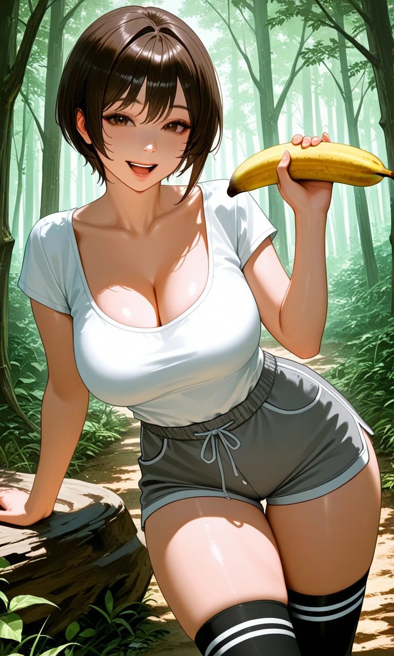 breasts are very large　You can see the valley well　Paper short　Banana chews