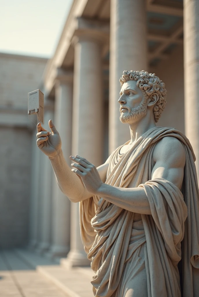 Aristotle taking a selfie with his sculptures in tribute