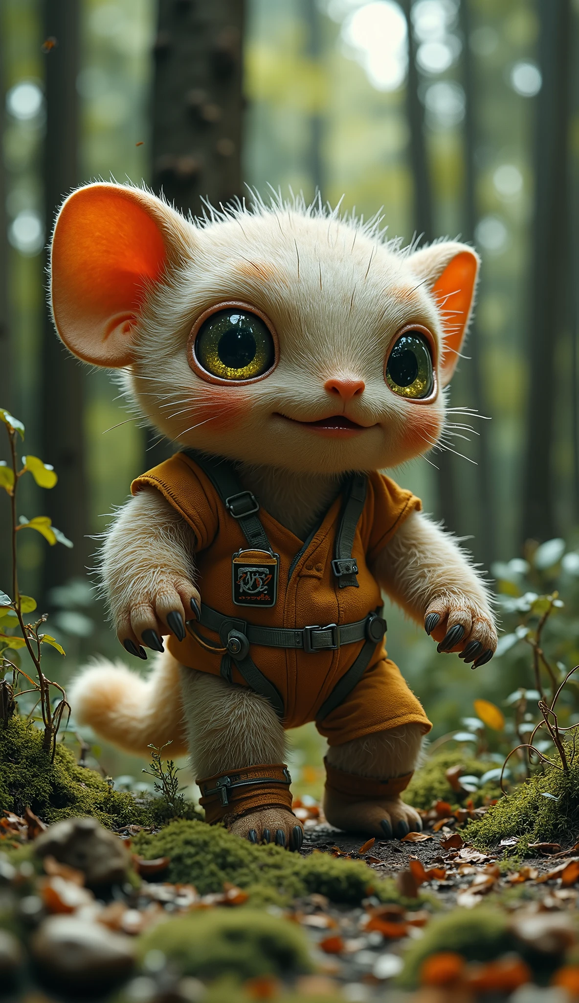 live-action、real、8K、HDR、In the woods、A cute monster of a strange breed lives