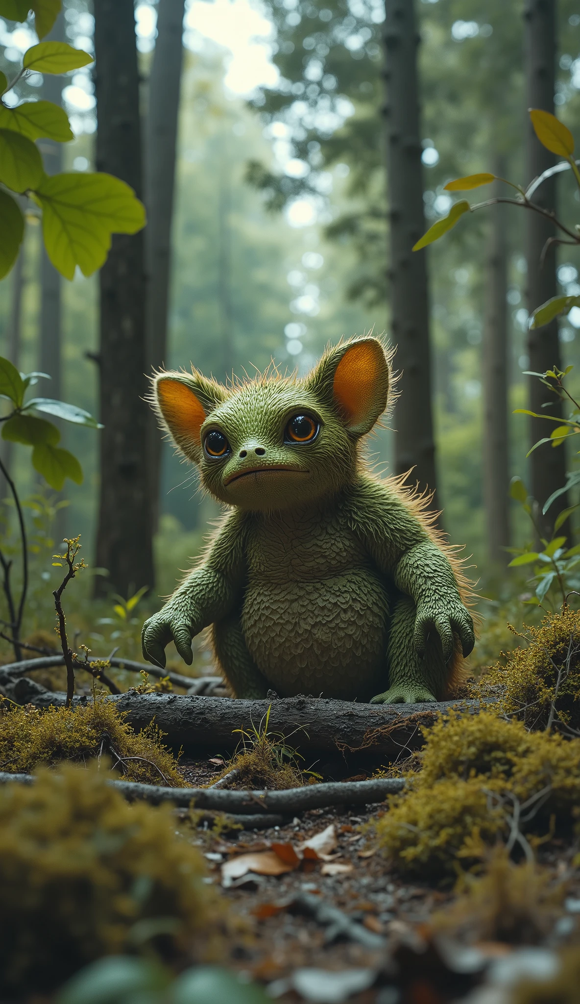 live-action、real、8K、HDR、In the woods、A cute monster of a strange breed lives