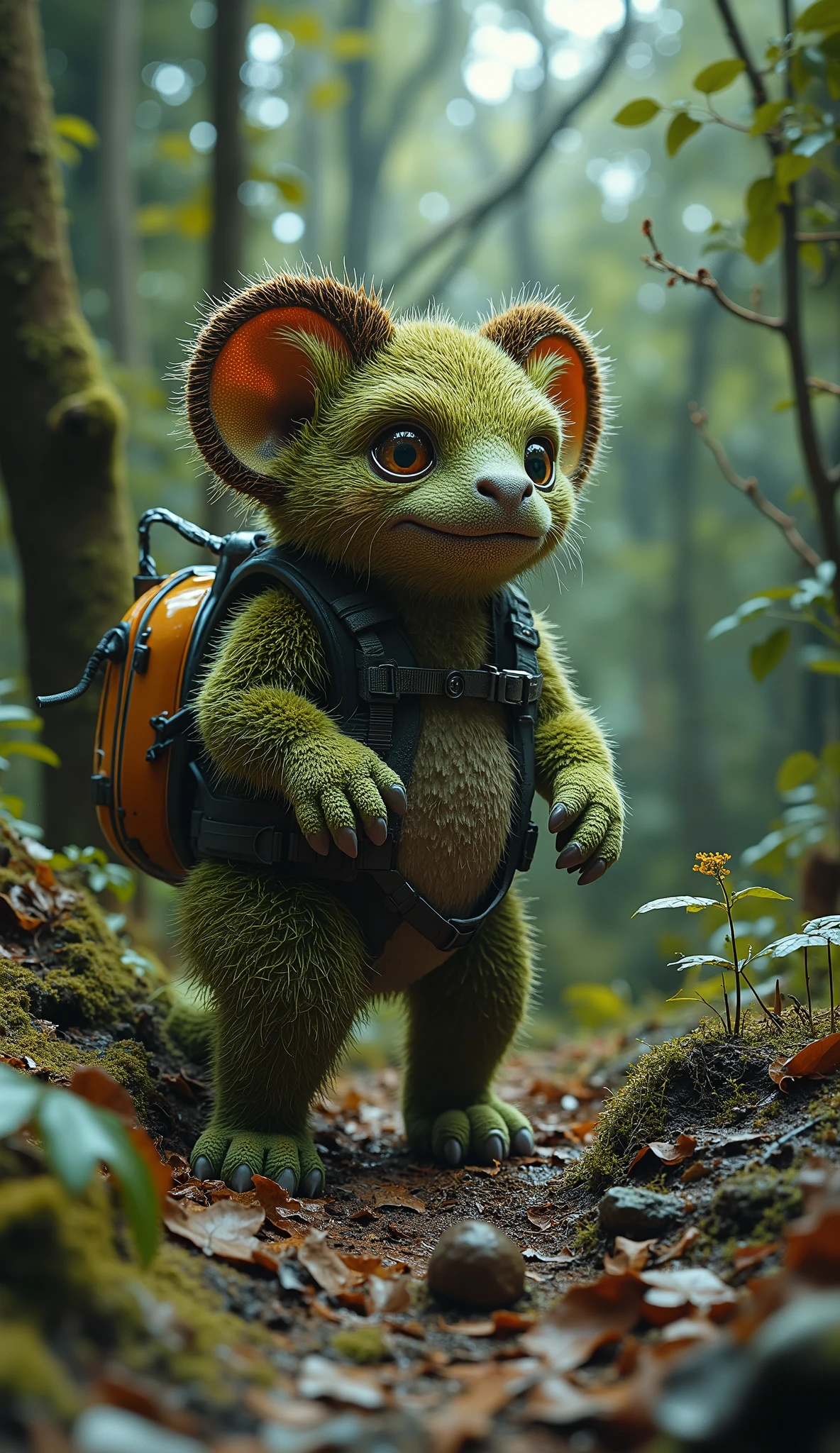 live-action、real、8K、HDR、In the woods、A cute monster of a strange breed lives