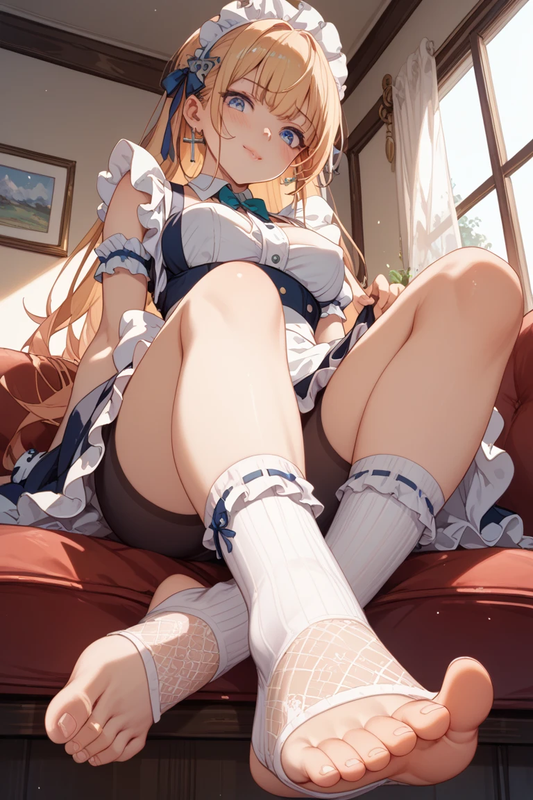 masterpiece, highest quality, High resolution, (1 Girl), masterpiece, highest quality, High resolution, name(Blue archive ichinose asuna) Long brown hair, light blue eyes, white blouse, blue skirt, light blue ribbon, Bedroom, bed, bed, bedroom, Spread your legs, panty shot, wedgie in underwear, (from below:1.5), Panty shot, Realistic Skin, Shiny skin, Glowing Skin, Sweaty Feet, Skirt lift, (White panties:1.5), Highly detailed face, Perfect Sentence, Detailed CG, (Perfect hands, Perfect Anatomy), (Embarrassed look:1.5),