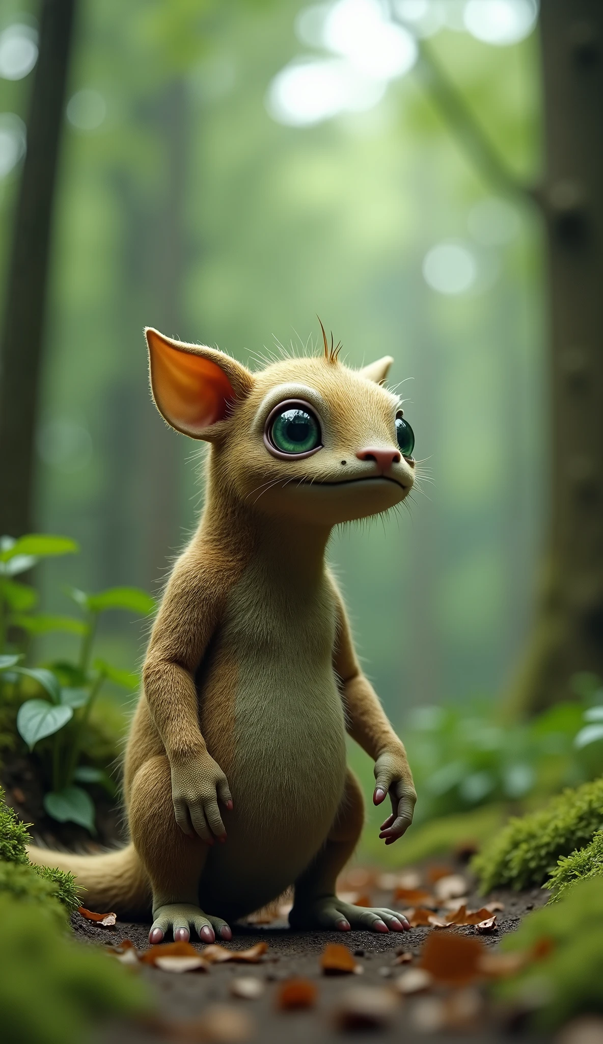live-action、real、8K、HDR、In the woods、A cute monster of a strange breed lives