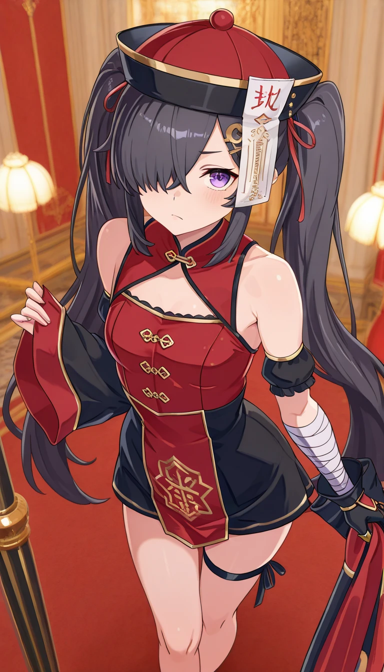 (((professional: Step by step, taking into account even the smallest detail, God-level final result, all intricate details, cowboy shot, solo 1girl view))): "1 fox girl, ruby eyes, fox ears, fox tail, high ponytail, smug, cute, short black china dress, side full body, pelvic curtain, thigh ribbon, (pumps:1), (hugging own leg:1.1), chinese style, indoors, sharp focus, looking at viewer, (intricate:1.3), red light theme, (orange tone:0.7), illustration, random angle, see body, nude ",+18,nsfw