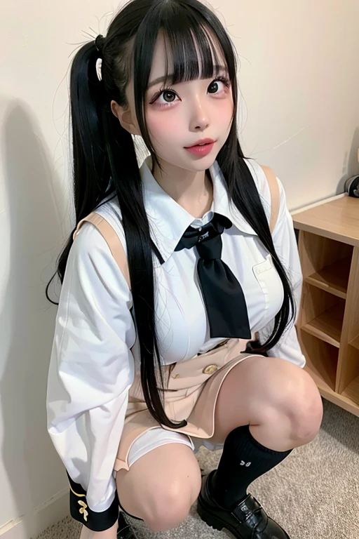 tmasterpiece, Big high school girl、pleated mini skirt、(School uniforms:1.5),I can see my panties、From the side Side,Navy blue high socks、Panty shots,Mare、Wear uppers、finger to mouth,I see underwear、magnifica, (Bright school classrooms:1.5)peeping at the viewer, Realistis, full body Esbian, radical, highr, (Open with your fingers:1.5)The is very detailed, small tits, sexual excitement, sexual expressio, shiny skins,1girll
