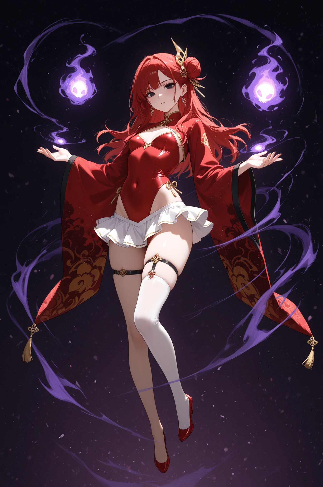 (extremely detailed CG unity 4k wallpaper),(masterpiece),(best quality),(ultra-detailed),(best illustration),(best shadow),(absurdres),(detailed background) <lora:OGT_Kotori_Itsuka-v1:0.9> Kotori itsuka, 1girl, solo, long hair, horns, red hair, red eyes, breasts, ahoge, smile, white background, full body, japanese clothes, bare shoulders, cleavage, looking at viewer, simple background, kimono, very long hair, wide sleeves, ribbon, sash, fire