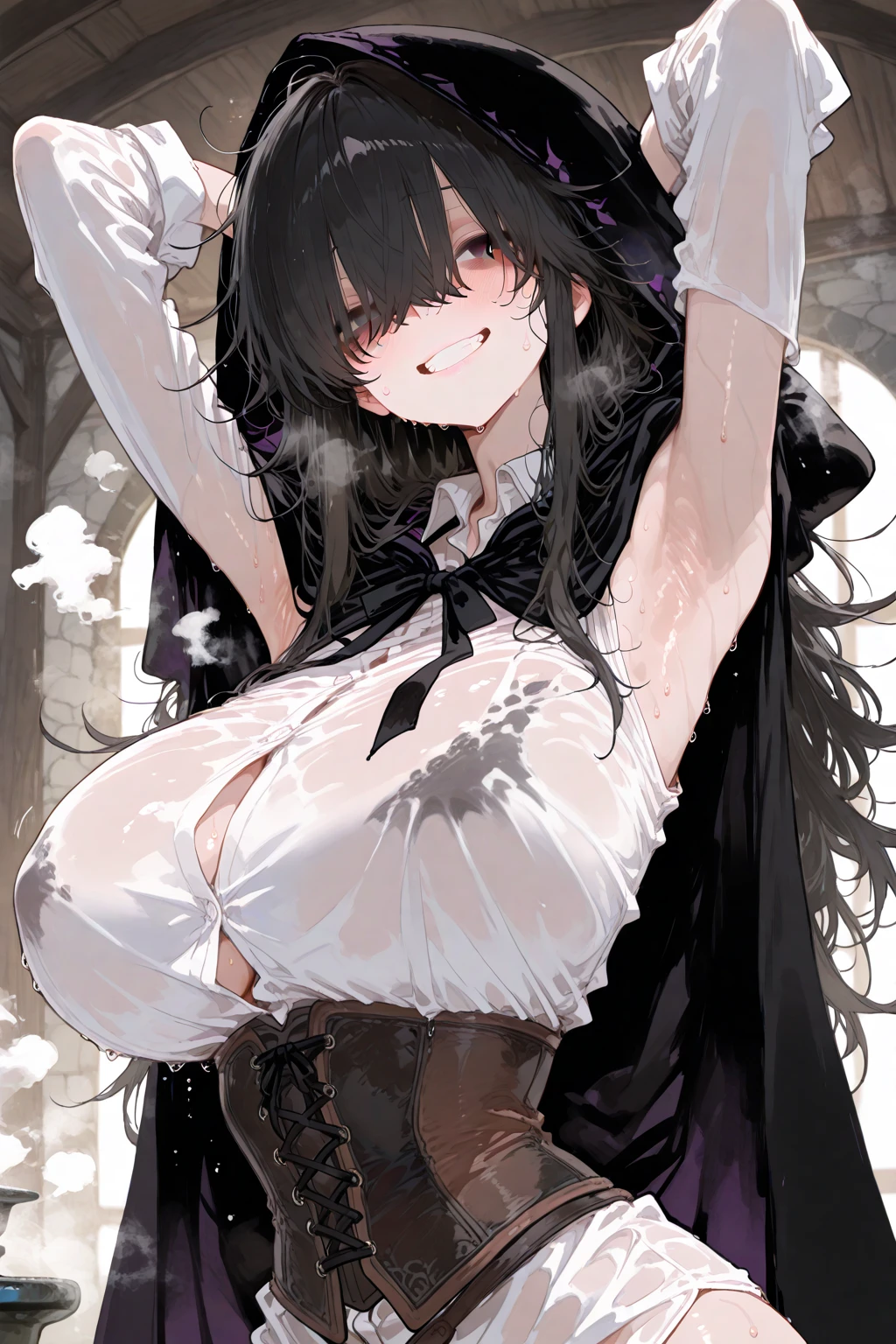 (((masterpiece)))、((highest quality))、(super detailed)、(CG illustration)、(so beautiful ))、cinematic light、(((1 Mechanical Girl)))、 SF、Apocalypse、erotic grotesque、(beautiful and luxurious:1.2)、(1 girl:1.3)、facing the front, (double breasted,under bust:1.2), button gap,(((corset belt))),(((ラテックスハイウエストmile((wet with sweat))Show the whole body((mini skirt))