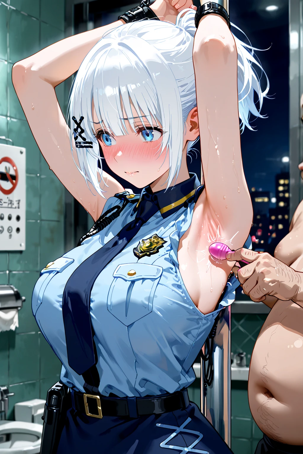 BREAK Perfect Anatomy、(High resolution:1.2)、Incredible illustrations、(Cute illustrations:1.2)、(nsfw)(cinematic angle,ceiling,solo focus,)
(Beautiful background(Inside the special guest room,on the bed))
1girl((male focus,tom girl)(a girl, 1.7meters, 45kg,,dark skin:1.6,green eyes,silver hair,hair over one eye,long french braid,lipstick:1.2)(light smile)(netorare)
(tyrolean hat,rail road man's coat,Vest jacket with lines
slacks,workman's boots)(half undressed,repe:1.4)