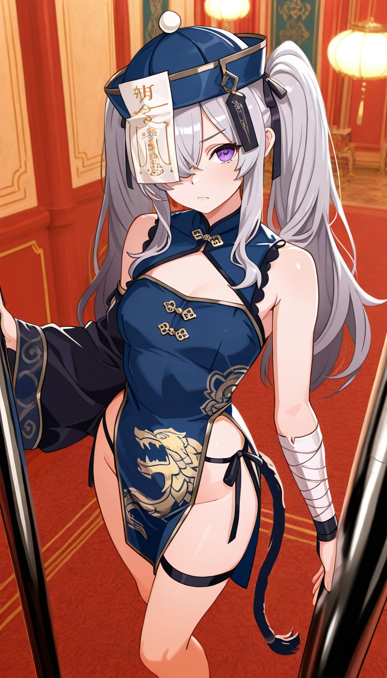 high resolution, adult  woman , good lighting, despicable, , (no nudity), (((chinese dress ))), (()), ((())), (garter belt), (),  ,  cute face, yo&#39;I&#39;m embarrassed and blushed, humiliating, ((Turn around and look back)), ((transparentes))()(T-back)(a large amount is in the body,),show your ass 