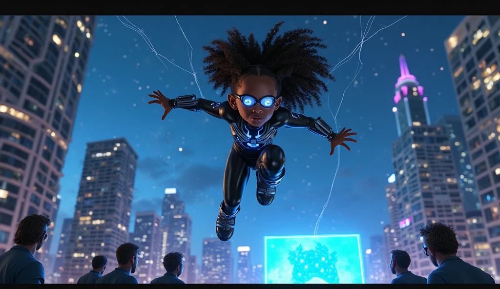 A black, curly-haired college science student gained super powers: fly, super speed and high IQ