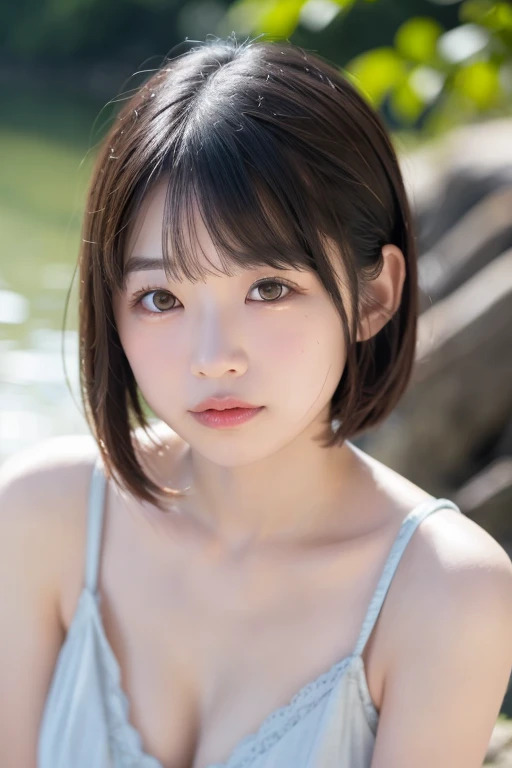 (((No blur、Focus on the eyes:1.1、Extremely detailed:1.22、Ultra-high resolution、masterpiece:1.45、Highest quality)))、顔のUltra-high resolutionクローズアップ、long, straight black hair、So that every single hair is clearly visible、The subtle color changes of hair depending on how the light hits it、 (((The skin is white and smooth、Skin has a natural glow、Fine skin texture、Representing the fine details of pores:1.22)))、Details of the light redness on the forehead and cheeks、Eyes with fine iris details、The eyes depict color gradations and patterns.、Long, natural-looking eyelashes, each and every one visible、Well-groomed eyebrows、眉毛のindivual々The hair is clearly visible、Light reflecting off into the eye、The light in the eyes creates small highlights、The nose is delicate、Fine detail on the nostrils、Lips are plump and naturally pink、Depicts the fine lines and soft curves of the lips、lips are shiny and、The gloss on your lips accentuates their shape.、(((Detailed depiction of lip texture、Particular attention to the depiction of light and shadow、Soft natural light gently illuminates the face from the front、A faint glow on the forehead、A slight shine on the nose、A slight glow on the cheeks、Shadows are cast softly along the contours of the face、Accentuate the sides of your cheekbones、Accentuate the sides of the jawline、Emphasize the sides of the nose、The gloss on her lips reflects the light faintly、Lips emphasize the plump texture、The shadow of the hair gives depth and dimension、indivual々The hair shines in the light、The background is simple and blurred.、Focus on the face 