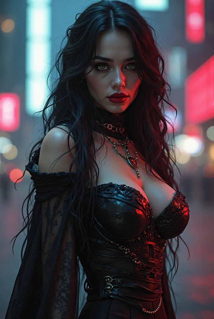 ((komplizierte Details)),Dunkle Fantasie (/Stil/), dark atmosphere, (beautiful european succubus girl, lange Haare), (sexy schwarzes Spitzenoutfit), (aufgeregter Gesichtsausdruck) , couleurs sourdes, Sharpness, filmisch, (Gehpose, Dynamische Pose, die ihre sexy Beine in schwarzen Seidenstrumpfhosen zeigt), Trend auf Artstation, (majestic oil painting by Ed Blinkey, Atey Ghailan, Paar Jeremy Mann, Greg Manches),Not suitable for work,Stil de ohwx, (beautiful symmetrical puffy eyes)