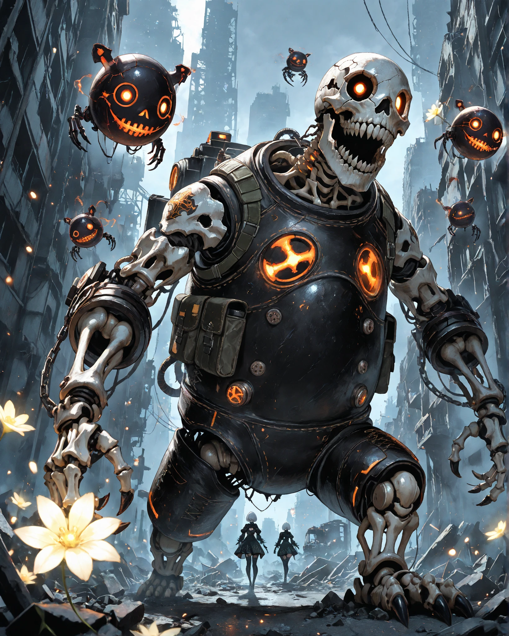 ((realistic,digital art)), (hyper detailed),donmcr33pyn1ghtm4r3xl female Bounty Hunter, Nano-infused Mutants, Mutants with nanobots integrating into their bodies, granting extraordinary abilities, Adolescence, Builky, Inuit, Dark brown eyes, Wide Nose, Strong Jaw, Strong Thighs, , Violet Voluminous curls hair, Affection, Gravitational Resistance, Character stands against an invisible force, leaning into the wind created by gravitational resistance, wearing Holo-Foil Biker Shorts, Quantum-Vinyl Bell Bottoms, Neon Sneakers, , ,, Back Arch, Arching the back, highlighting the body's natural curves and sensuality, Glowing Drones and Hovering Vehicles, Security checkpoints with cybernetic guards and surveillance, <lora:Creepy_Nightmare-000014XL:1>