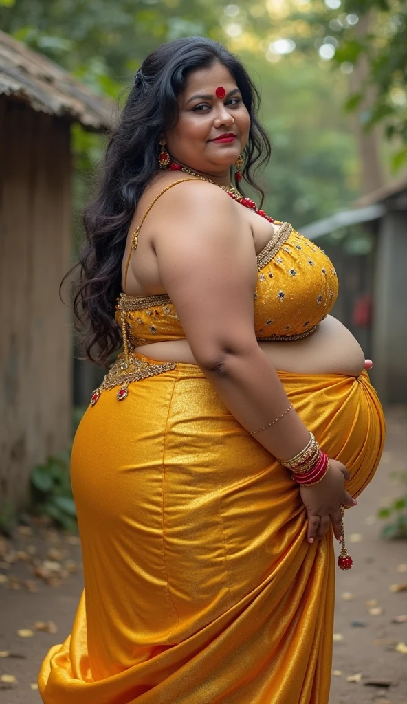 Extremely Hyperpregnant Indian woman with huge belly wearing a dress