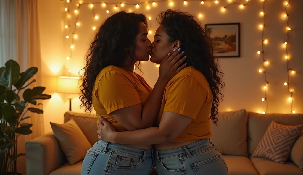 Your eye view of pregnant mother Cardi B plus size version and kissing her lesbian partner on the porch of the house. fisheye camera view, iphone camera style. 8k hd, realface, cinematic. Hard detail