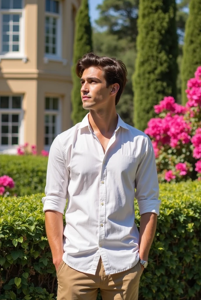 A europian male model wear white shirt