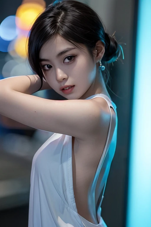 (((Fallen and lying down))),"(Exquisitely drawn CG Unity 8k wallpaper, Masterpiece quality with stunning realism), (Best lighting, Best Shadow), (highest quality), (Elegant and devilish style:1.2), Artistic modern anime. Diagonal view, A close-up full-body portrait of a stunningly beautiful mature Chun-Li from Street Fighter。 ((Dark brown hair:1)), ((White lace-up boots:.5)), Dynamic pose, (Blue Chinese Dress:1.5), Great body, in china at night with neon lights, Shy and timid、Frivolous、sexy、Cute expression, the body is slim, Very decorative and detailed, Brown see-through pantyhose, Depth of field blur effect, night, Full Zoom, Action Portrait, Realistic. Cinema Lighting, Very detailed. highest quality, 4K, Better Hands, Perfect Anatomy, Shortening effect, Shy and timidsexyな表情, Your legs look short, (Sharp Eye:0.8), Surrounded by an ominous and dark atmosphere, Dramatic and striking lighting accents, Surreal fantasy feel". (Wearing white laced military boots:1), (night:1), (Side view:.5), (Lifted my butt:1), (metal spike bracelet:1), (Leaning forward:1), (White ribbon flowing from the hair bun:1.5) (Front view:1)
