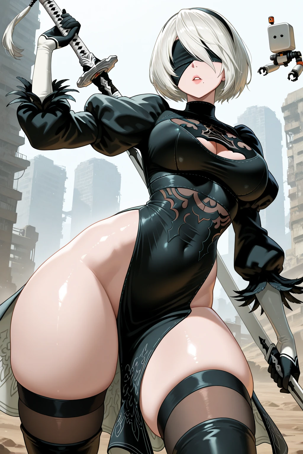 ((1girl)),((alone)),desumi magahara,(masterpiece), (best quality), (ultra detailed), (best illustration), (best shadow), (absurdities), sharp focus, cowboy photo , looking at viewer, large breasts, narrow waist, wide hips, wide thighs, round butt, dynamic stance, short hair, blonde hair, green eyes, black gloves, pink suit with black details, cleavage, cape, boned trim, full length waist elbow-length gloves, thigh-high stockings, thigh-high boots, black boots, black suspenders, choker with skull detail, pink leotard with black details, black cape, seductive smile, closed mouth, (sexy pose: 1.2), alone, standing: 1.3, outdoor, night, cityscape, city, streets, city lights, looking forward, ((focus on hips), point of view (from below), red blush, perfect anatomy, hands perfect