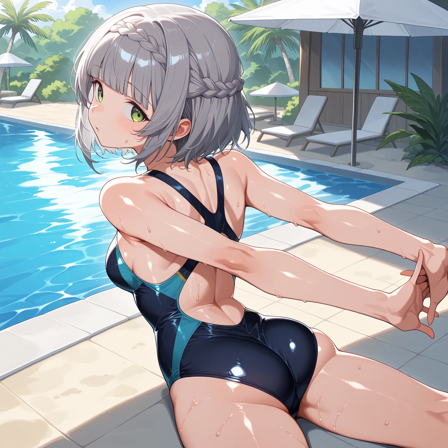 school swimwear、Youmu、buttocks、barefoot、