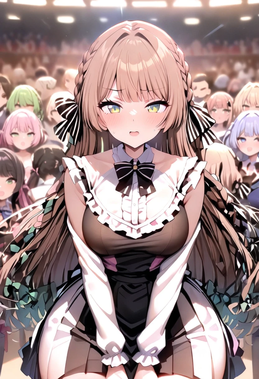 A girl,Long hair, Bangs, Orange hair, Hair between the eyes, s eyes:(1.5), (Medium breasts:1.2),
rest 锁骨, Wedding dress,veil,wedding,Black dress,Flowers,The skirt is broken,Black socks,Black knee socks,Black gloves,boots,Cleavage,,
Looking at the audience, whole body,Smile
在室内, church,permanent,permanent,Smile,With one eye closed,
rest (masterpiece:1.2), best quality, high resolution, 8k wallpaper, (illustration:0.8), (美丽细致s eyes:1.6), Extremely detailed face, Perfect lighting, Extremely detailed CG, (Perfect hands, Perfect anatomical structure),