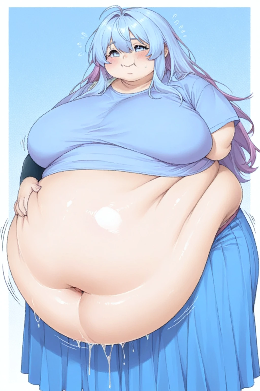 score_9, score_8_up, score_7_up, score_6_up, BREAK source_fate, medusa rider, pink hair, pink eyes, 1girl, clenched teeth, completely nude, dark nipples, half-closed eyes, hand on own stomach, huge breasts, looking up, mature female, motion lines, naked, pregnant, pussy, pussy juice puddle, rolling eyes, shaking, solo, spread legs, squatting, tiptoes, trembling, uncensored, masterpiece, best quality, simple background