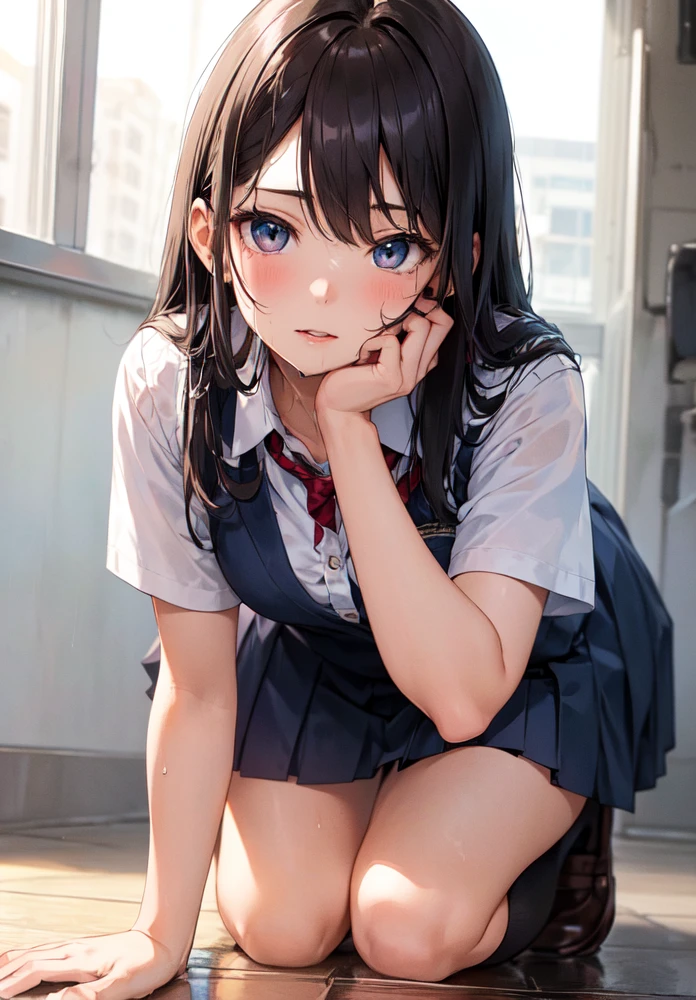 Very cute and beautiful girl,(very detailed beautiful face and eyes:1.2),Blush erotic shy smile,Black hair,Sailor School Uniform,(Navy blue pleated mini skirt),
(From below:1.2),(Squatting),White silk panties,Beautiful legs,(Cowboy Shot),

(Best Quality,masutepiece:1.2),Intricate details,hight resolution,1 girl,Solo,