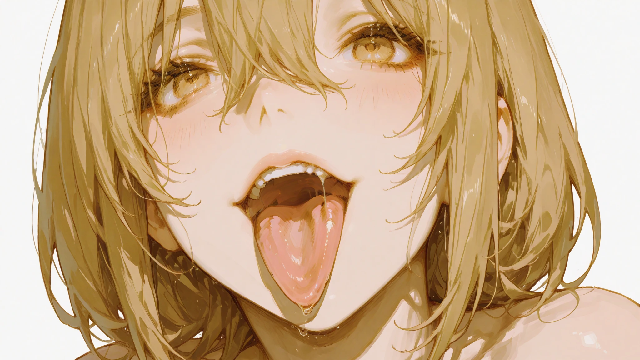 (1girl, shokuhou misaki, toaru majutsu no index), beautiful detailed eyes, yellow eyes, half-closed eyes, (tareme), (opened big mouth, licking, Sticky tongue), nsfw, (close-up mouth), (curvy, Slender),(cleavage), from above, Highest quality, Super detailed, masterpiece, Ultra-high resolution, 8k, Embarrassing, blush, Lovely, (With tears in my eyes), Sticky saliva
