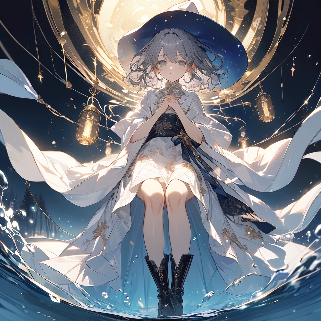 (masterpiece:1.2), highest quality, (figure:1.2), (Super detailed), Hyper Details, (Delicate), (Intricate details), (Cinematic Light, highest quality Backlights), Delete a row, soloist, Perfect body, (1 girl),kimono、visualize (((Witch of the Water Spirit from Another World))) Flowing, (((Long Hair))), soft like air, A shining aura (((Calm, Quiet Lake))), Capturing the Mystery and Wonder of Mist., (compensate), High Contrast, (Better lighting, Very creative and beautiful), (Cinematic Light), flashy,