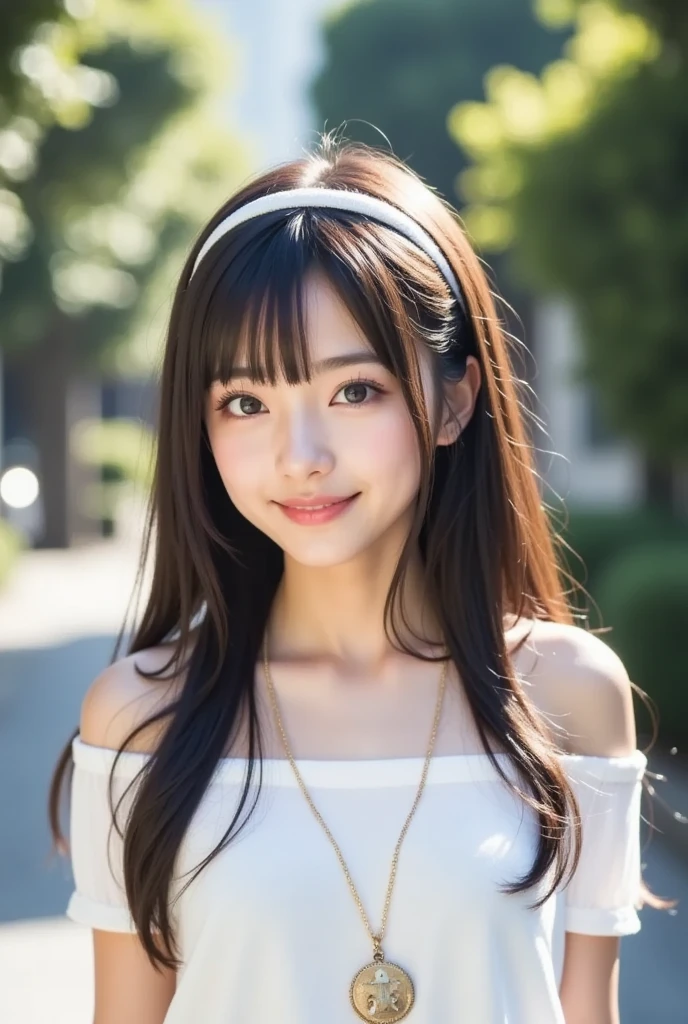 (4k,  best quality, highres:1.1), (realistic, photo-realistic:1),  a flat chest cute girl, Asuka, (cute:1.8), cuties,  solo, (flat chest:1.2), detailed black eyes, innocent eyes,  cheek blush , random clothes,
masterpiece,  beautiful lighting,cinema lights,film grain,jewelry, heart-shaped necklace, earrings,  bangs, cherry lips,  hair ribbon,  ribbon, bow, hair bow,  twintails,  looking at viewer, long hair, upper body, parted lips,  upper teeth, (smile eyes:0.6), 
depth of field,   blurry background,  eye focus, bokeh, 85mm lens, F/1.4 , professional lighting, photon mapping, radiosity, physically-based rendering,High Detail,  masterpiece,