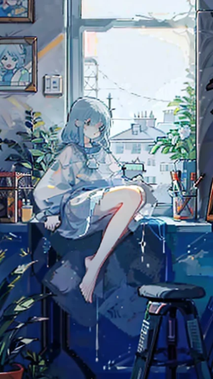 (highres, best quality, masterpiece:1.2), (realistic, photo-realistic:1.37), dark background,
(1girl, solo, full body:1.4), (slim girl:1.2), (slim legs:1.4), small breasts, low twintails, swimsuit, bikini, sandals, white hair, underwater, bubble, waves,