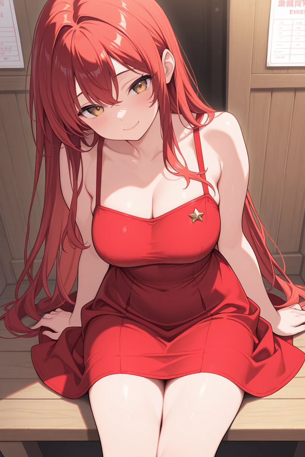 (masterpiece), best quality, expressive eyes, perfect face, cute, girl, thick thighs, medium tits, exited, chill,((fear facial expression)),perfec hand ,looking at viewer,Forest ,medium breast,Wet body, sweat,Stimulated ((1girl)),((girl)),((long red hair)),[red eyes],(gold earrings),(short red dress) open legs, red thong, spread legs, wet panties,