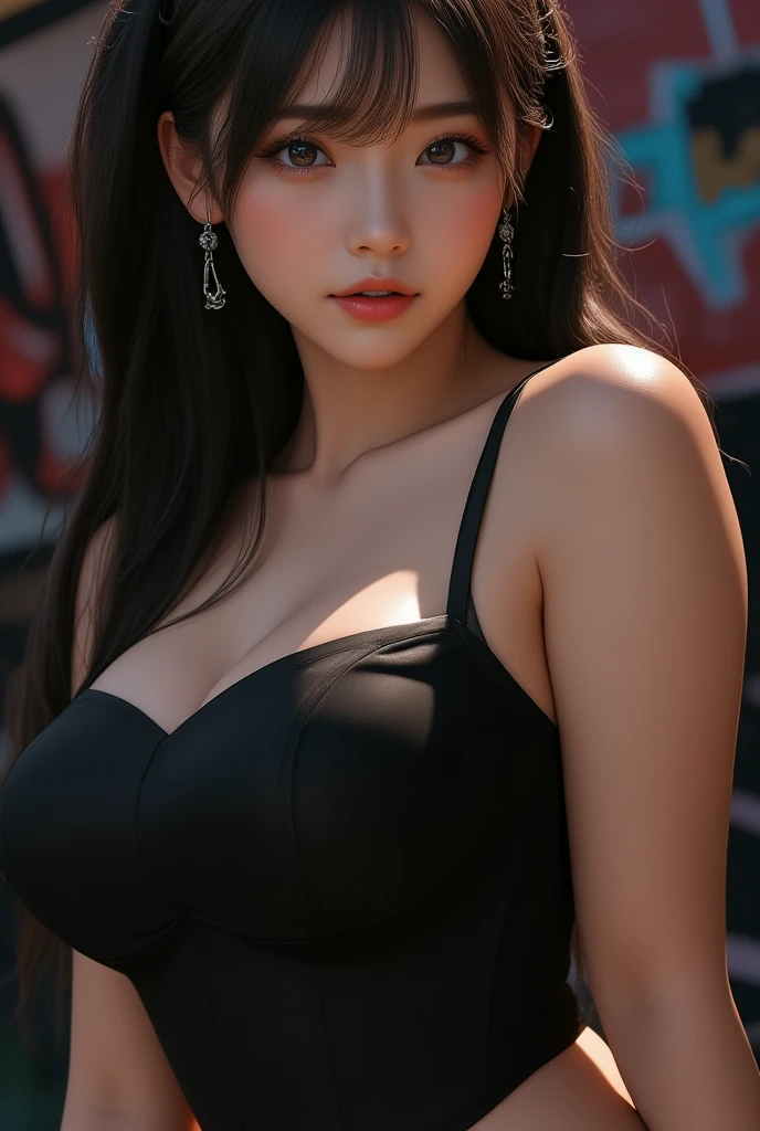 ((((8k))),((Extremely meticulous CG)) ,(wallpaper),16k,((Extremely refined and beautiful))，(((Masterpiece))),(((best qualtiy))),(((Ultra High Resolution))),beautiful light up,Perfect lightning,realistic shaded,[A high resolution],(Smooth and flawless fair skin:1.5),(pale skin:1.3),Extremely exquisite facial details,(perfect body：1.1),ultra - detailed,A beautiful girl,solo,small head,(long curly hair:1.1),(Hair fluttering:1.1),small face,Exquisite makeup,(huge breasts:1.5),towering chests,plump figure,happy,(Smile:1.2),(see through black dress:1.3),(Raise arms up:1.2),(hairy armpits:1.2),(night scene:1.5),outdoor,(on the Hongkong street:1.2),winter,(detailed background:1.5),standing,(close-up of face:1.2),(from front:1.2)